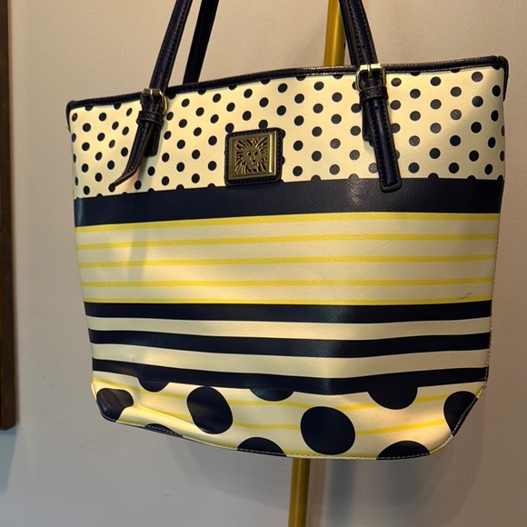 Anne Kline Striped and Polka Dot Tote Bag EUC - Picture 2 of 14